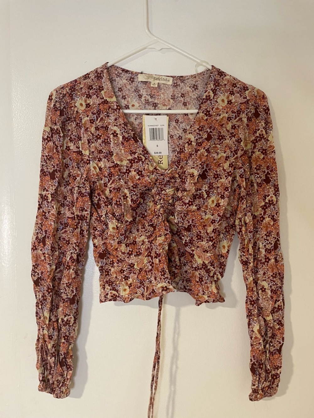 Rewind Rust Multi Floral Tie-Front Long Sleeve Blouse